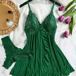 Curves 2-Piece Women's Underwear Set Lace Low-Rise Panties With Nightgown Intimate Apparel Breathable Delicate Summer Lingerie