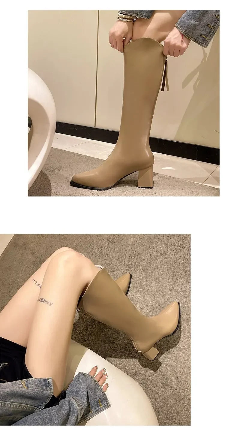 Pointed Toe Women High Boots Fashion Side Zippers Long Booties Ladies Elegant Party High Heel Shoes Winter Women's Footwear