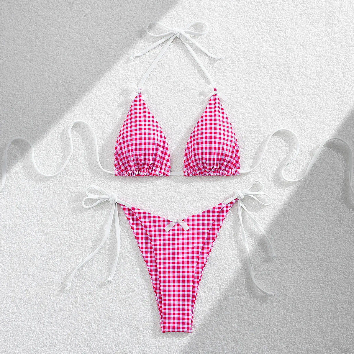 DEKA Brazilian Red Plaid Bikini Set Women Cut Out Swimsuit Print Swimwear High Waist Triangle Micro Two Piece Suit Biuqini Beach