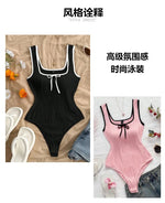 Vintage White Patchwork One Piece Swimsuit 2026 Women Front Tie Slim Tummy Control Swimwear Summer Holiday Bathing Suit Monokini
