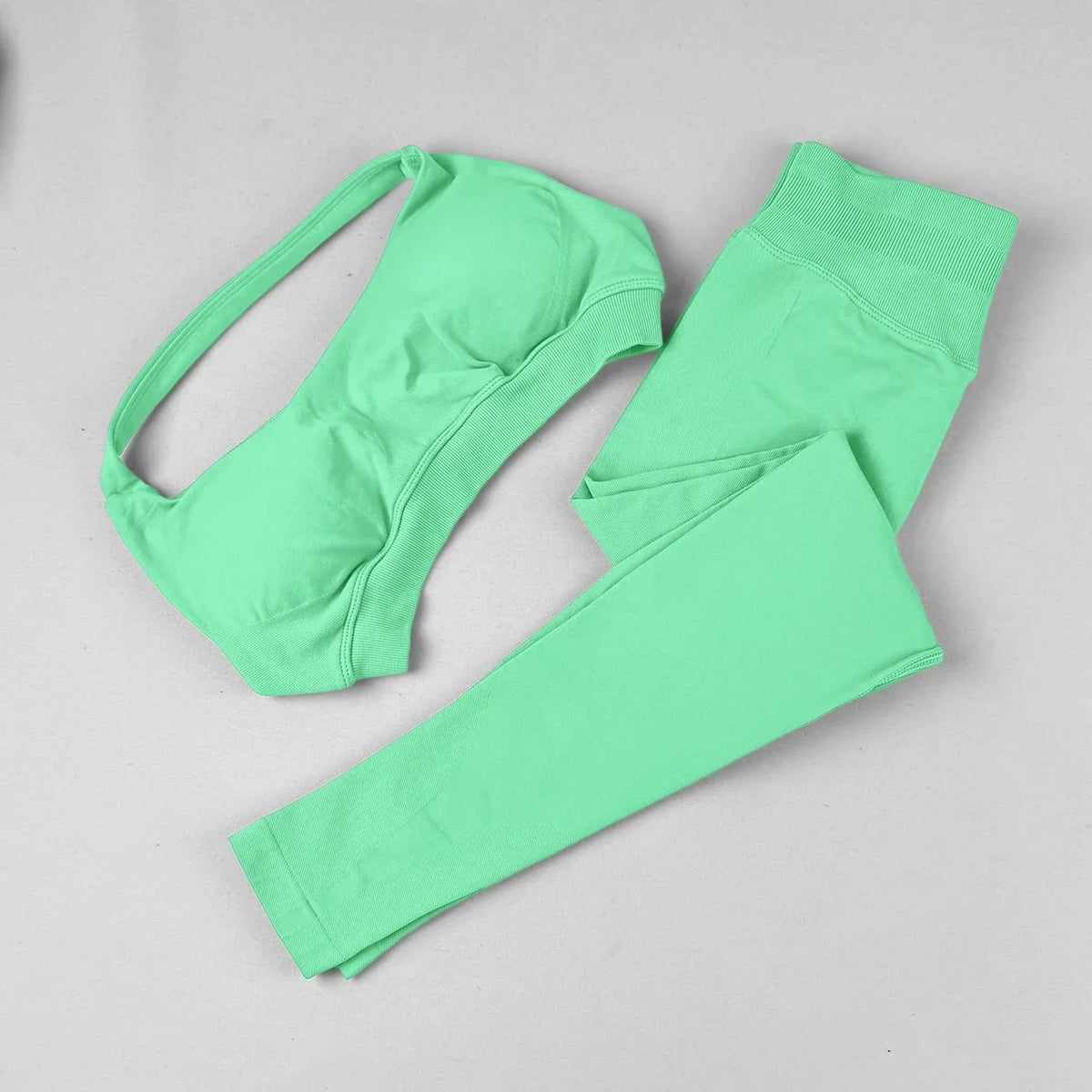 STOUREG Open Back Yoga Bras Pants Sets Seamless 2pcs Sculpt Sports Leggings Gym Halter Crop Tops Hip Lift Push Up Workout Tights
