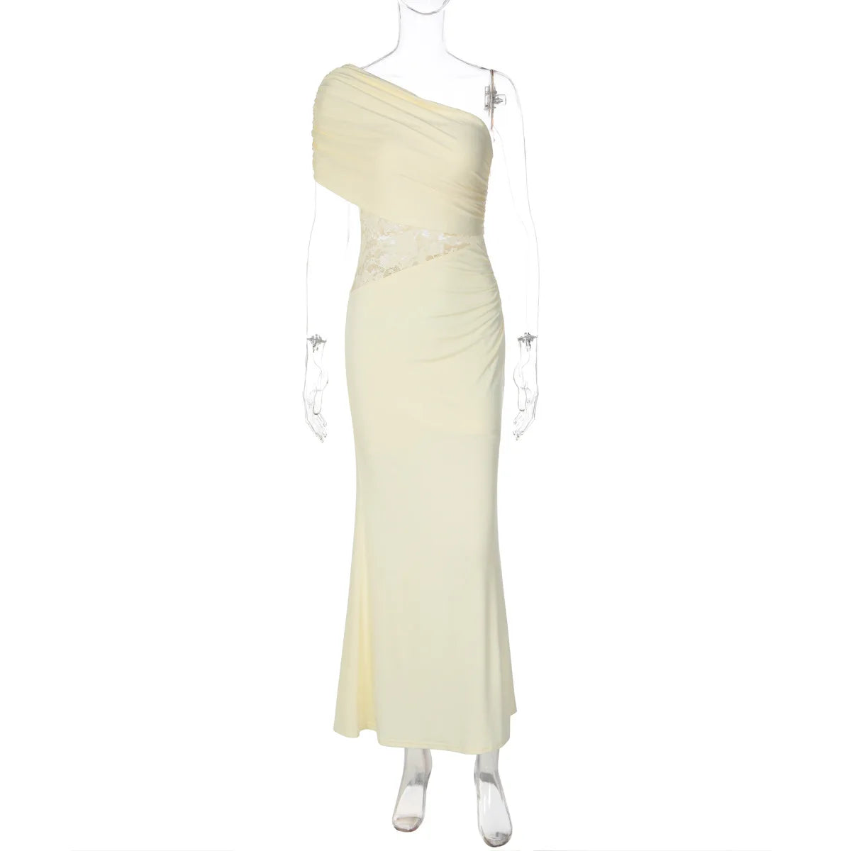 FDYOUI Women's Summer Diagonal Collar Lace Patchwork Asymmetrical Long Dress Sleeveless High Waist Tunics Evening Party Dresses