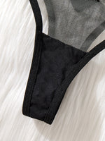 Black Embroidered Floral Pattern Pajama Set - A Sexy Bra and Stockings Combination Set for Women ZA824034