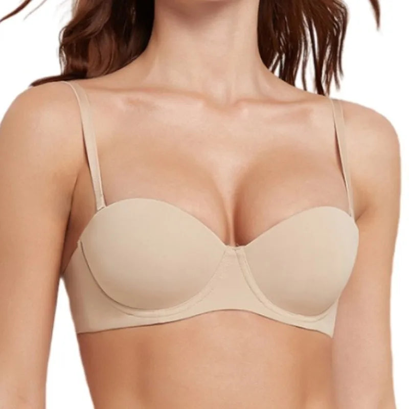 2Pcs/Set Demi Cup Bras For Women Convertible Strapless Bra Low Cut Underwear Comfort Padded Brassiere Sexy Lingerie S-XL