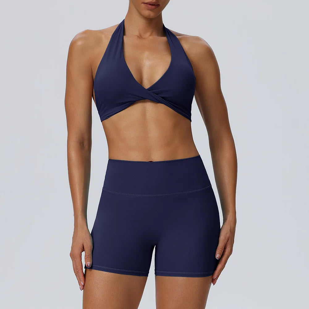 STOUREG Women's Yoga Shorts Set Sports Bra High Waist Tight Gym Running Workout 2 Piece Quick Dry Fitness Activewear