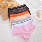 FINETOO 4Pcs Women'sCotton Panties Sexy Breathable Low WaistBriefs Letter Straps Underwear Soft Stretch Comfortable Lingerie