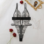 Sexy One Piece Bodysuit Lace Hollow Out Jumpsuit Women Erotic Lingerie