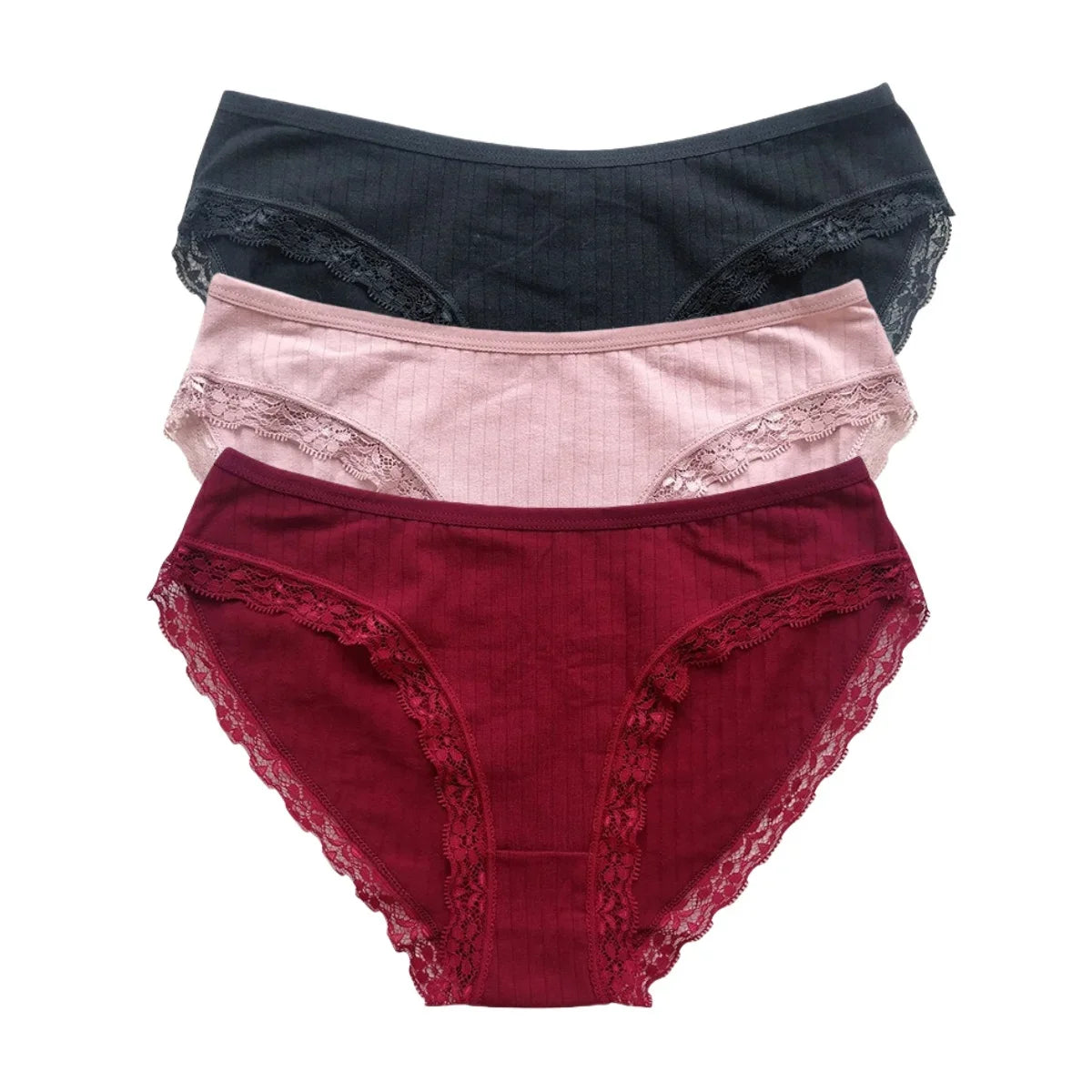 3Pcs/Set Women Lace Briefs Female Underpants Solid Color Pantys M-XL Soft Underwear Sexy Lingerie Intimates Cotton Panties
