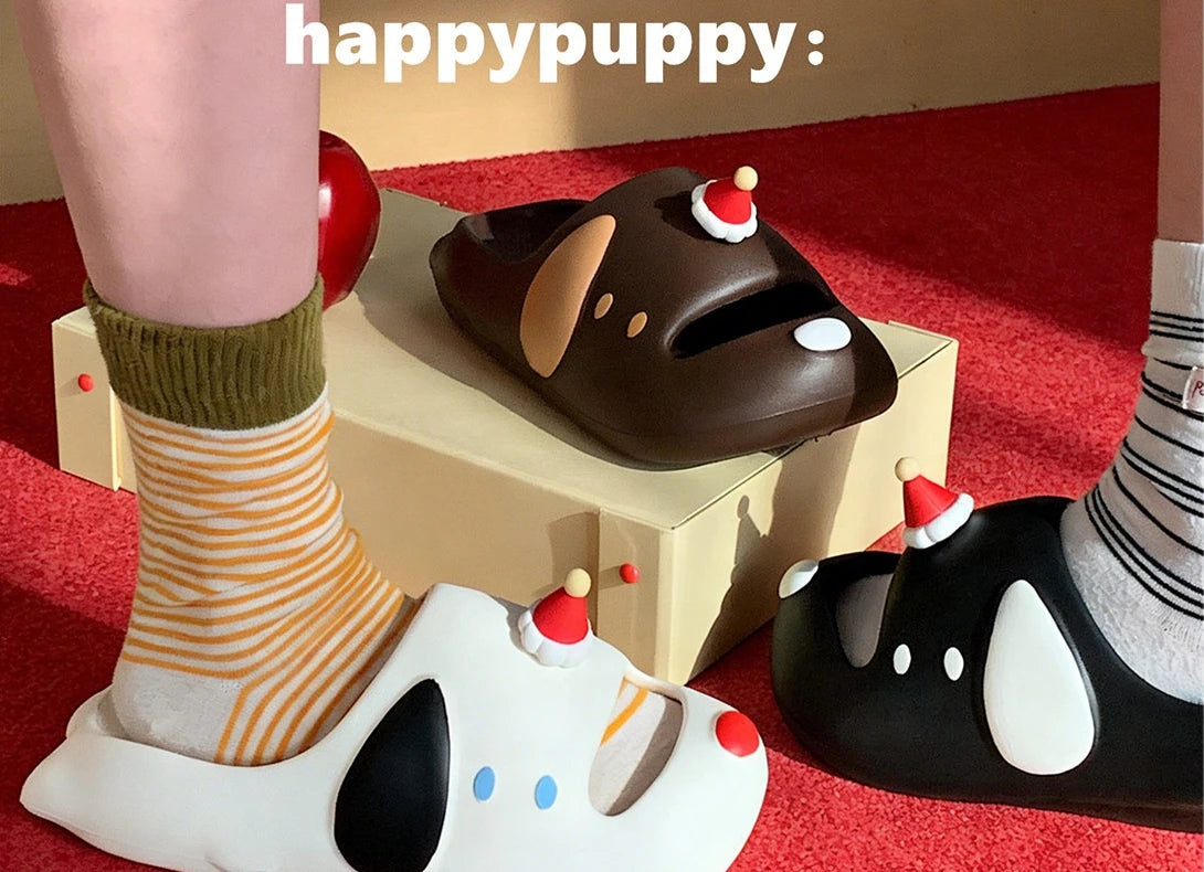 Cute Cartoon Dog Indoor Street Slippers For Women Summer House Shoes Soft EVA DIY Funny Birthday Hat Girls Home Beach Slides
