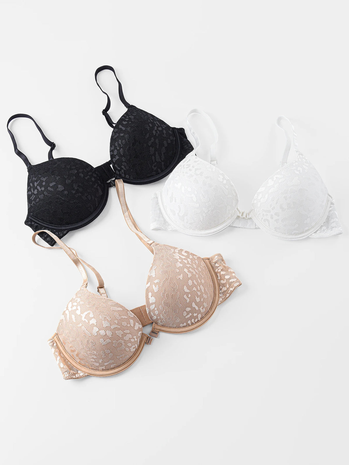 Women's Sexy Front Closure Push Up Bra Seamless Smooth Bra with underwire Makes Chest Look Smaller Lingerie beige