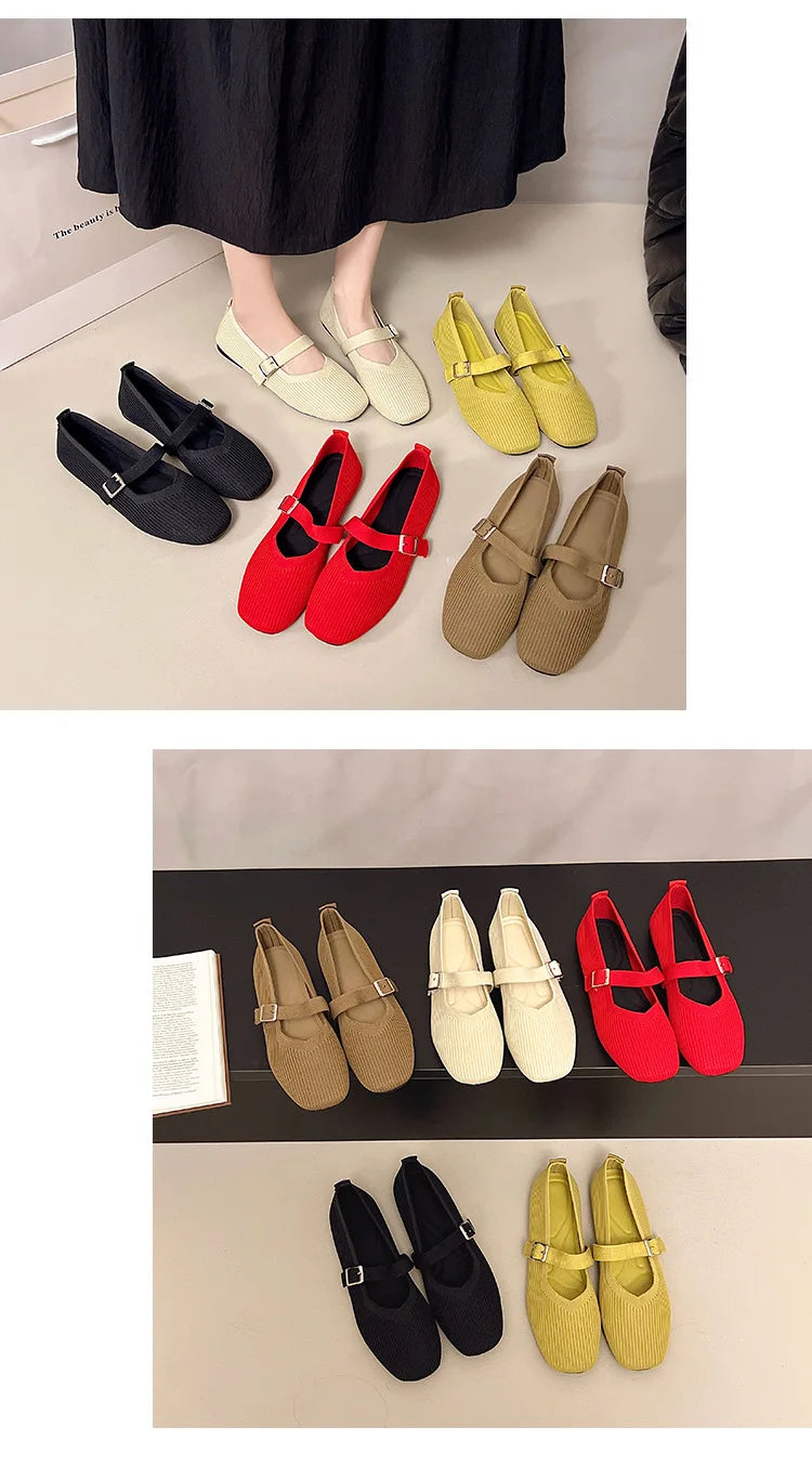 Women Flats Summer Trend Knitted Mary Jane Shoes for Woman Breathable Footwear Lightweight Casual Flat Shoes Zapatos De Mujer