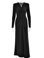 Ahagaga Fashion Sexy Elegant Maxi Dresses Streetwear V-neck Casual Solid High Split Long Sleeve Slim Sheath Party Women Vestidos