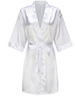 Luxury Bridal Short Robe Wedding Day Diamond Feather Dressing Gown Silk Satin Whi