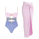 2024 Sexy Sling Ruffle Solid Two Pieces Bikini Women High Waist 3D Flower Swimsuit Skirt Summer Backless Beachwear Bathing Suit