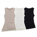 Women's FashionableCasual Pleated Lace Top Women Ruched Side Lace Trim Sleeveless Tank Top Casual Slim Fit Basic Tops 1JTD