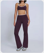 Tight Naked Yoga Shorts Suit Women Double Strap Sports Bra High Waist Flare Leggings Fitness Suit Gym Running Workout Clothes
