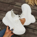 White Knitted Wedge Heels Sneakers Women Spring Autumn Breathable Chunky Platform Sneakers Woman Slip On Mesh Running Shoes 42