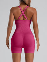 Adjustable Crisscross Back Fitness One Piece Jumpsuit Side Phone Pocket Tummy Control Athletic Yoga Bodysuit