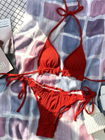 Halter String Ruffled Frilled Bikini 2026 Women Swimsuit Female Swimwear Two Pieces Bikini Set Padded Bather Bathing Suit Swim