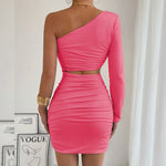 Fashion Sexy Dress Slanted Collar Single Shoulder Sleeves Hollow Slim Fit Sexy Dresses Skinny Slim Elegant Party Mini Dresses