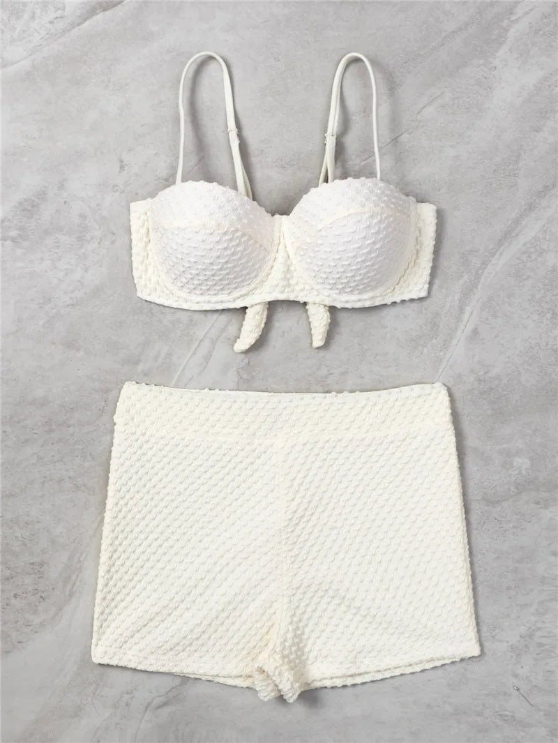 White Swimwear Female Two Pieces Tankini Sets 2024 New Sports Push Up Swimsuit Women Beach Wear Swimming Bathing Suits Shorts