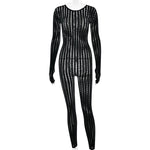 FDYOUI Sexy See-through Bodysuit Women's Long Sleeve Night Club Overalls Black Streetwear Lady Chic One Piece Party Jumpsuits