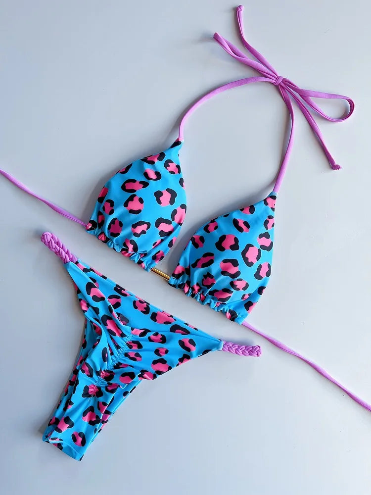 RUOTONGSEPT Sexy Swimsuit Women Braided rope Micro Bikinis 2024 New Swimsuit Leopard Print Brazilian Biquinis Beach Bathing Suit
