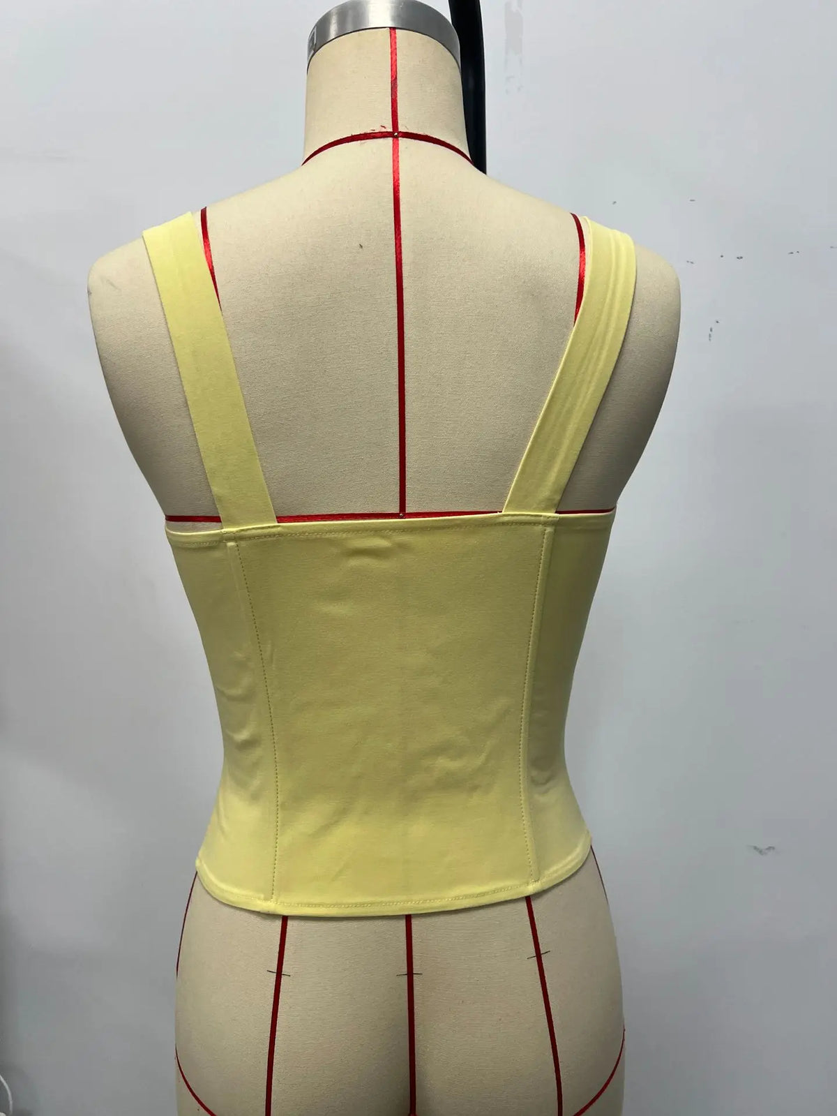 Yellow White Contrast Camisole Women Square Collar Pleate Front Zipper Slim Fit Fishbone Tank Top 2026 Summer Club Holiday Vest