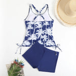 High Waist Swimwear Women 2025 New Two Pieces Swimsuit with Shorts Coconut Palm Print Tankini Set Summer Bathing Suit Trunks