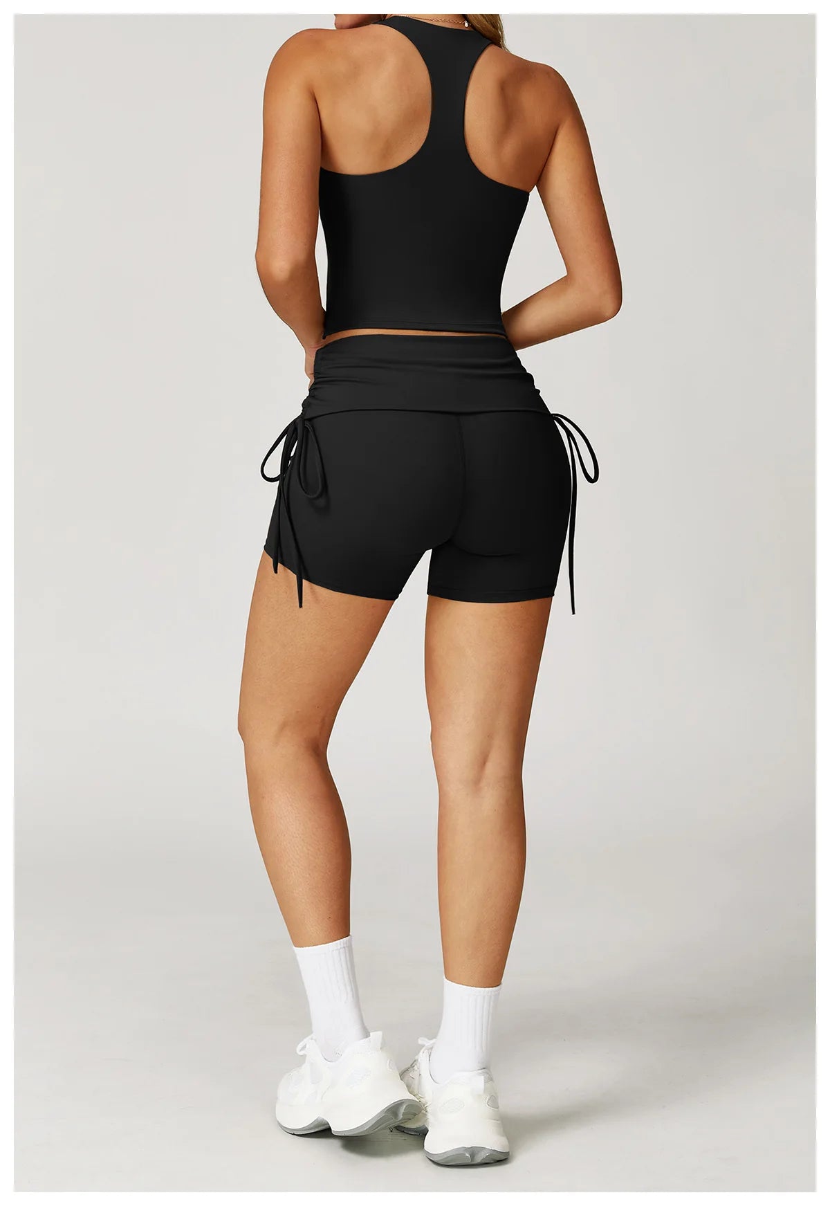 Women's Yoga Pants Summer Folding Drawstring High Waisted Nude Tight Sports Shorts Breathable Tummy Control Workout Leggings