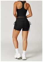 Women's Yoga Pants Summer Folding Drawstring High Waisted Nude Tight Sports Shorts Breathable Tummy Control Workout Leggings