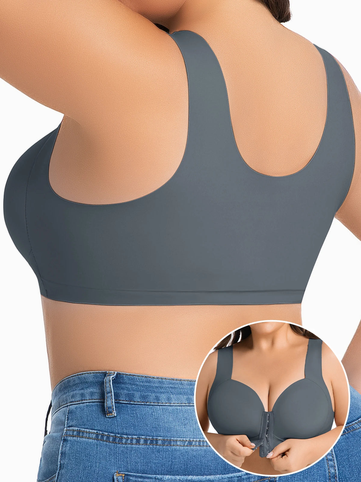Women's Bra Plus Size Wireless Front Closure Seamless U-Back Fixed Cup Breathable Lingerie