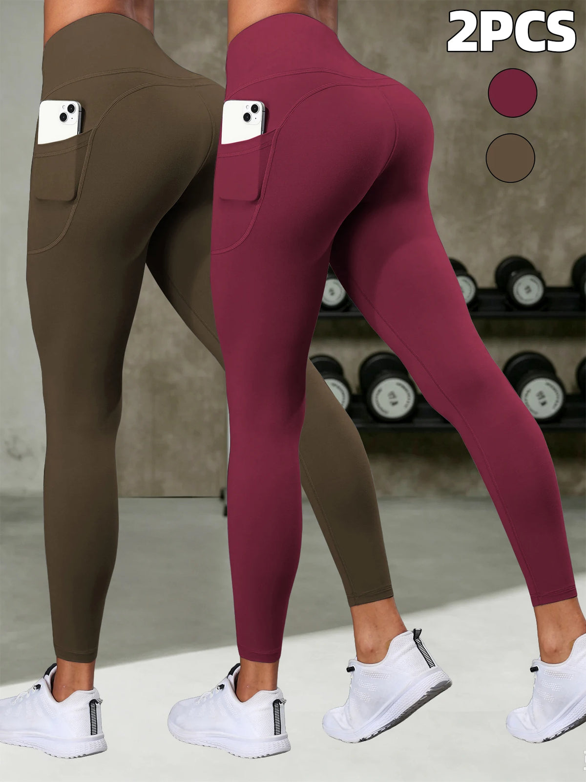 1/2 Pcs Super Soft Sports Leggings With Pockets For Women High Waisted Workout Yoga Running Push Up Fitness Tight Pants Women's
