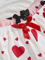 Women Heart Print Ribbed Pajama Set Sleeveless Cami Top and Ruffle Shorts Summer Two Piece Loungewear Sleepwear
