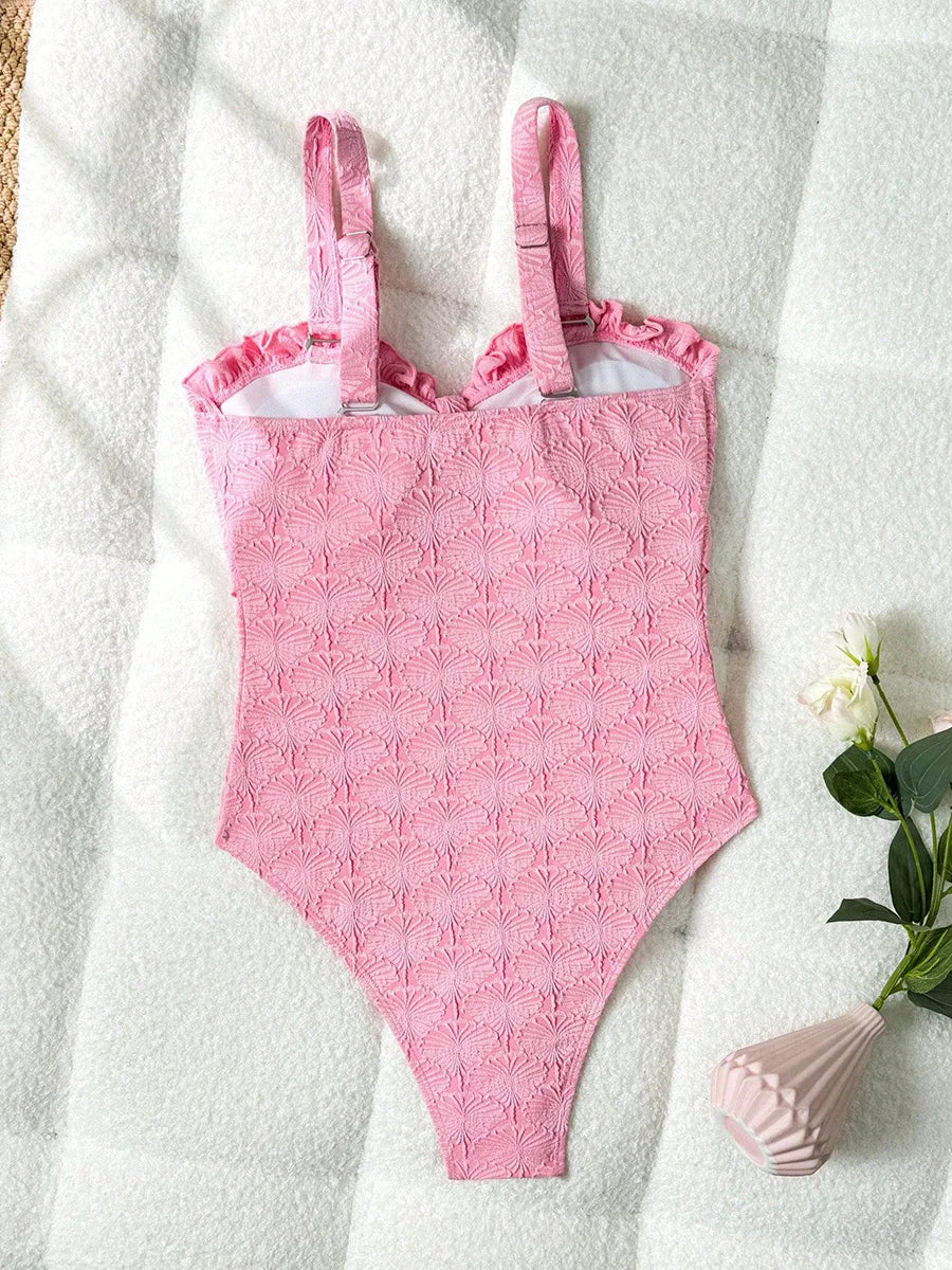 S - XL Floral Printed Strapless Ruffled Frilled One Piece Swimsuit Women Swimwear Female Monokini Knotted Bathing Suit Swim Lady