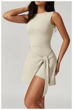 Tennis Dress Slim Tennis Dresses Woman Home Clothing Simple Style Casual Bodycon Mini Sleeveless Solid Color Leace-up Vestidos