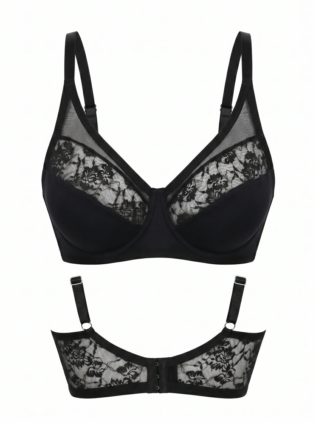 Plus Size Full Coverage Bras for Large Bust Wire-Free Lace Breathable C-E CupFor Curvy Women MR3036