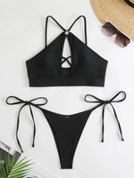 2026 Sexy Orange Bikini Hollow Out Push Up Two-Piece Swimsuit Women Halter Bandage Backless Thong Swimwear Summer Beachwear New