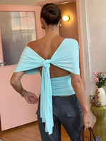FDYOUI Chic Deep V-neck Bandage Crop Tops Women 2026 Summer Sexy Backless Solid Corset Ladies Lace-up Tunics T-shirt Streetwear