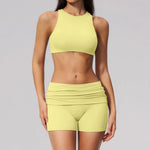 Tight Yoga Clothes Women Speed Drying Shock-absorbing Sports Vest Fitness Suits Outwear Gym Flip Waist Shorts Workout Clothes