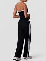 New Contrasting Striped Yoga Sets Women Hanging Neck Slim Sports Vest Gym Outfits High Waist Pocket Pants Running Fitness Suits