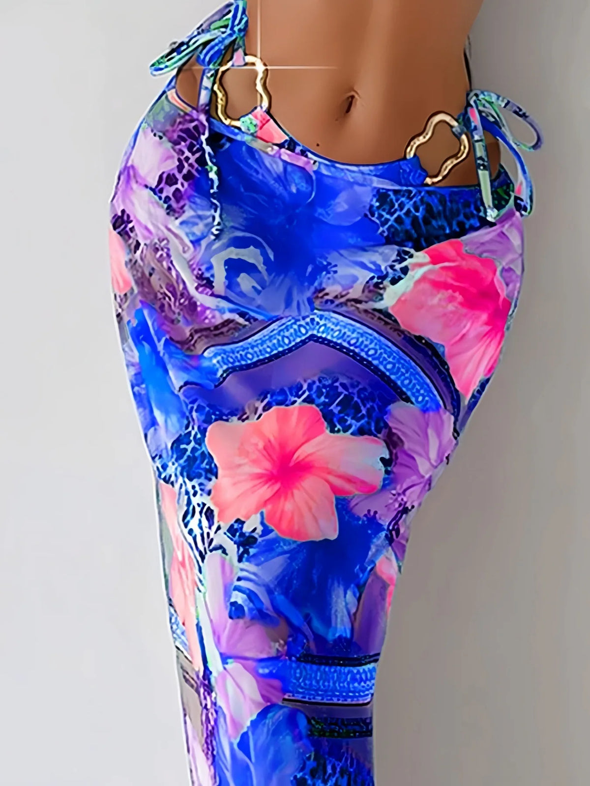 Vintage Pink Floral Print Bikini Women Sexy Metal Ornament Push Up Thong Swimsuit 2025 Beach Bathing Suit Skirt 3 Piece Swimwear