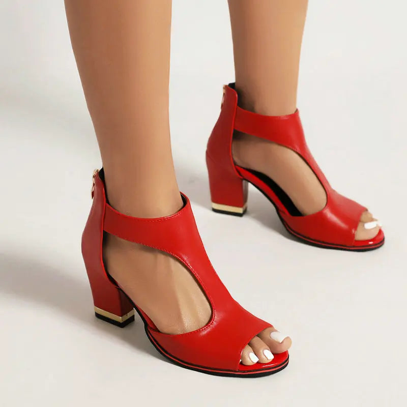 Fish Mouth High Heel Shoes Women's Summer Thick Heel Sandals Waterproof Platform Thick Sole Sexy Slim Back Zipper Hollow