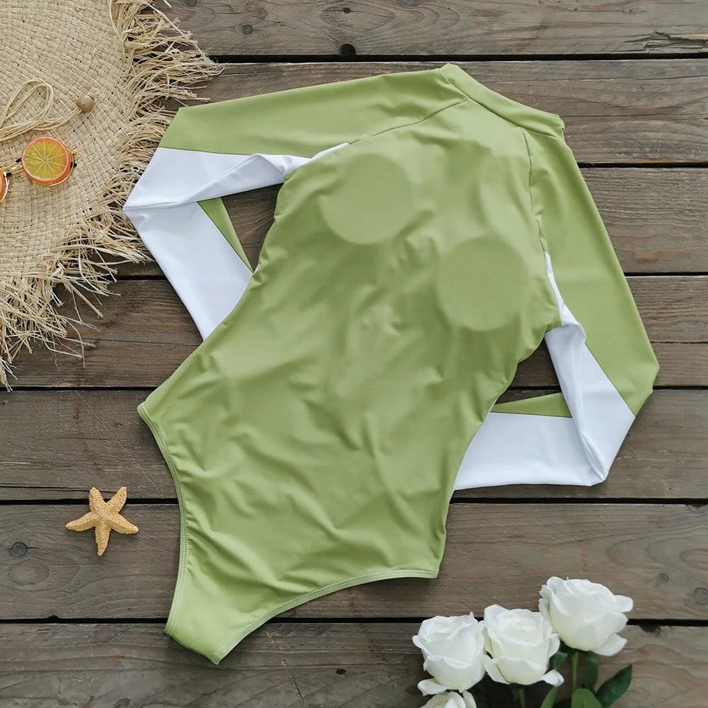 2026 Surfing Sport Swimsuit Long Sleeves Women One Piece SwimsuitSwimwear Solid Monokini Bathing Suit Tropical Bodysuit Female