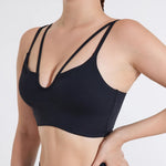 DIAS FIT JOY Women's Double Thin Shoulder Strap Yoga Vest with Chest Mat Sports Underwear V-neck Fitness Bra Yoga Back Beauty