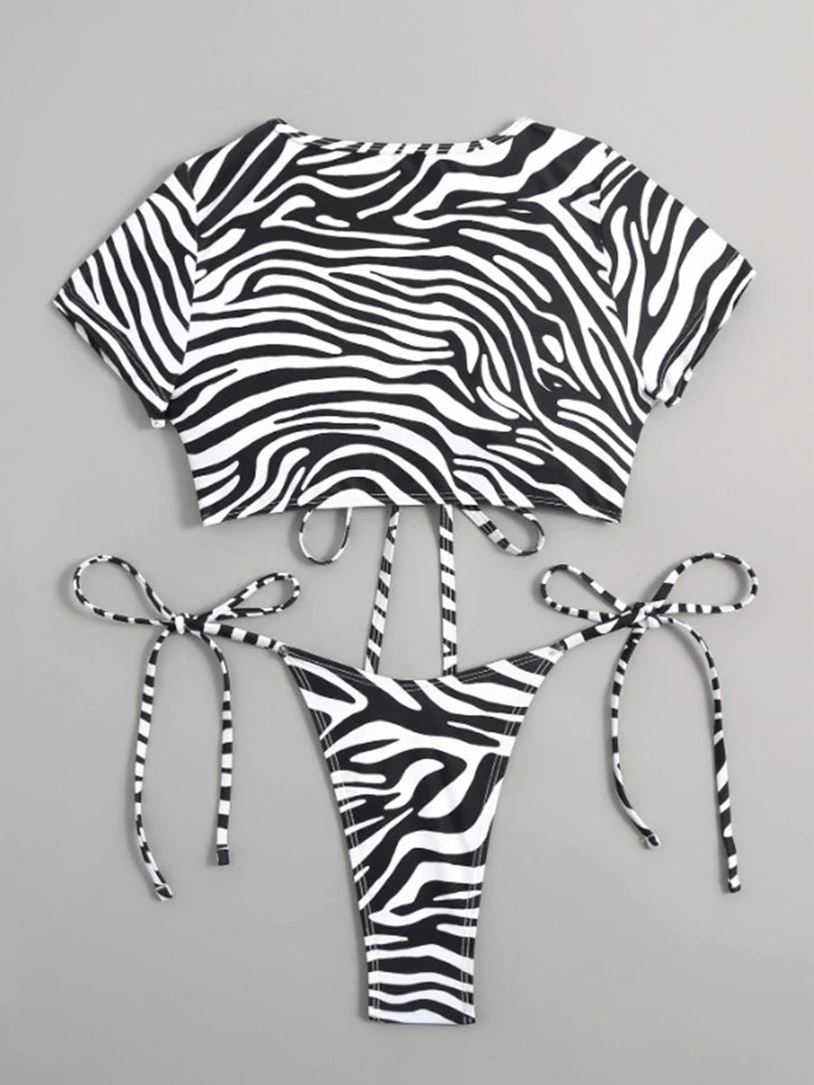 2026 Zebra-stripe Bikinis Women Cross String Swimsuit Swimwear Female Bathers Bathing Swimming Swim Suit Summer Beachwear