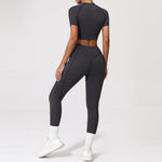 2PCS Yoga Suit Sports Set Women Quick-Drying Gym Set Women Tracksuit Running Workout Long Sleeve Sports Shirt Yoga Clothing