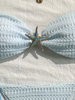 Sexy Sky Blue Micro Bikini 2026 Women Metal Starfish Ornament Pleate Push Up Tie Side Thong Swimsuit Beach Bathing Suit Swimwear