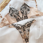 French Ultra Thin Women Underwear Set Sexy Lace Flowers Embroidery Bra Summer Ladies Wide Version Breathable Lingerie Thong Sets
