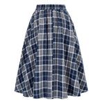 High Waist A-Line Skirt Women Midi Skirt Plaid Print Large Hem Design Autumn Winter Skirt Streetwear